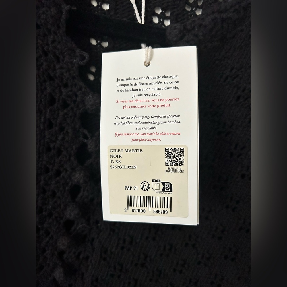Sézane Martie Cardigan XS Black | NWT | Sold Out | Organic Cotton - Picture 7 of 15